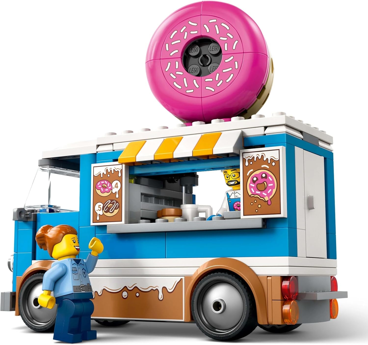 LEGO City Donut Truck — Zabawkowa ciężarówka z jedzeniem z 2 minifigurkami policji — Zabawka konstrukcyjna dla chłopców i dziewcząt w wieku od 5 lat — Pomysł na prezent urodzinowy i świąteczny 60452 Zestawy do budowania Besuche den LEGO-Store