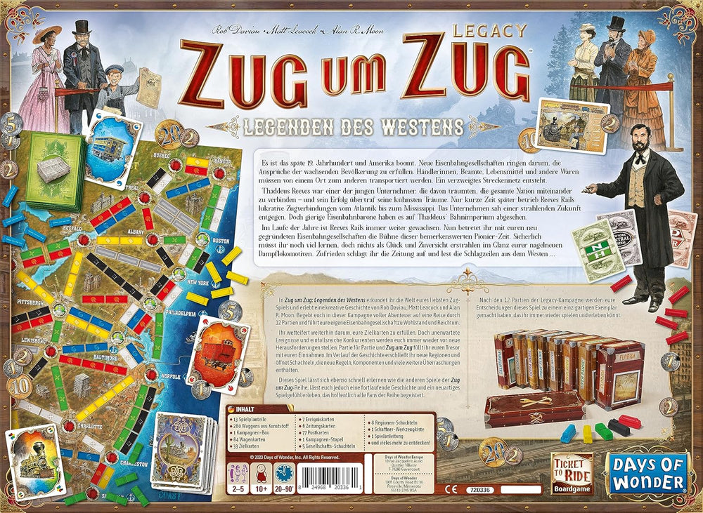 Days of Wonder, Ticket to Ride Legacy: Legends of the West, gra rodzinna, gra planszowa, 2-5 graczy, wiek 10+, 20-90 minut, język niemiecki