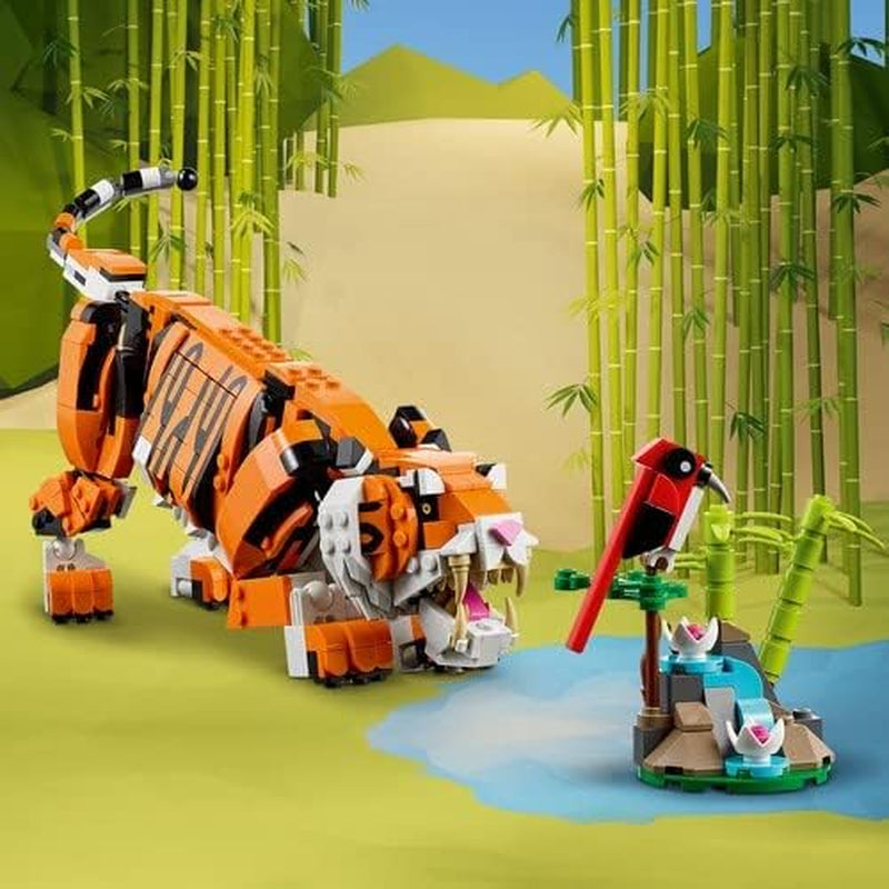 LEGO 31129 Creator Majestic Tiger, Panda or Fish Zestaw figurek zwierząt 3 w 1 dla dzieci Chłopcy i dziewczęta Zabawka do budowania Zwierzęta Zestawy do budowania Besuche den LEGO-Store