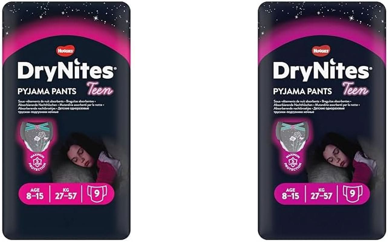 Pieluszki nocne Huggies dla dziewczynki 8-15 lat (27-57 kg), bardzo chłonne, 9 sztuk (2 szt.) Matka i Dziecko Naty Shop