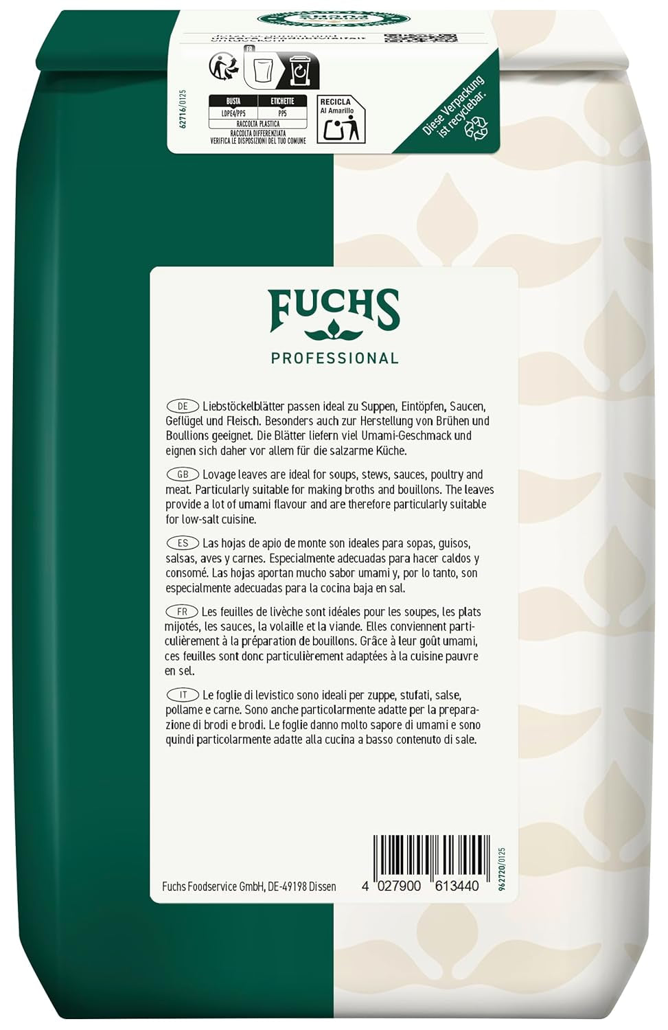 - Liebstockblätter gerebelt | Für salzarme Küche geeignet, passt zu Eintöpfen oder Salaten | Profi-Qualität für Großverbraucher | Worek 0,25 kg nadający się do recyklingu