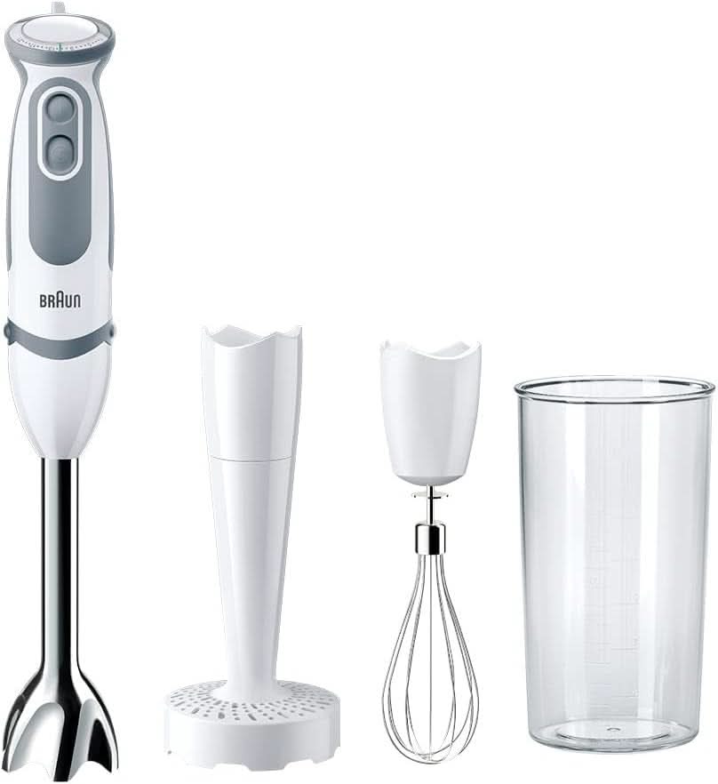 Braun Stabmixer MQ 5200WH - Multiquick 5 Vario Pürierstab Mit Edelstahl Mixfuß, 1000 Watt, Inkl. 600 ml Mix- & Messbecher, Weiß/Grau Kitchen Naty Shop Wersja 2019 – Kartoffelstampfer