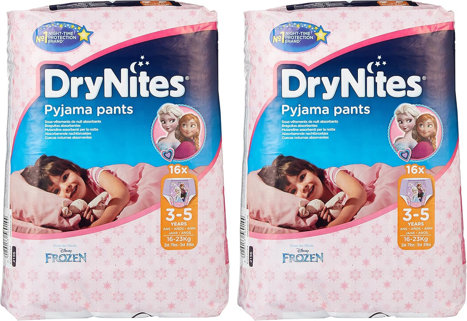 Bielizna nocna Huggies DryNites dla dziewczynek, 3-5 lat (16-23 kg), 2 x 16 sztuk