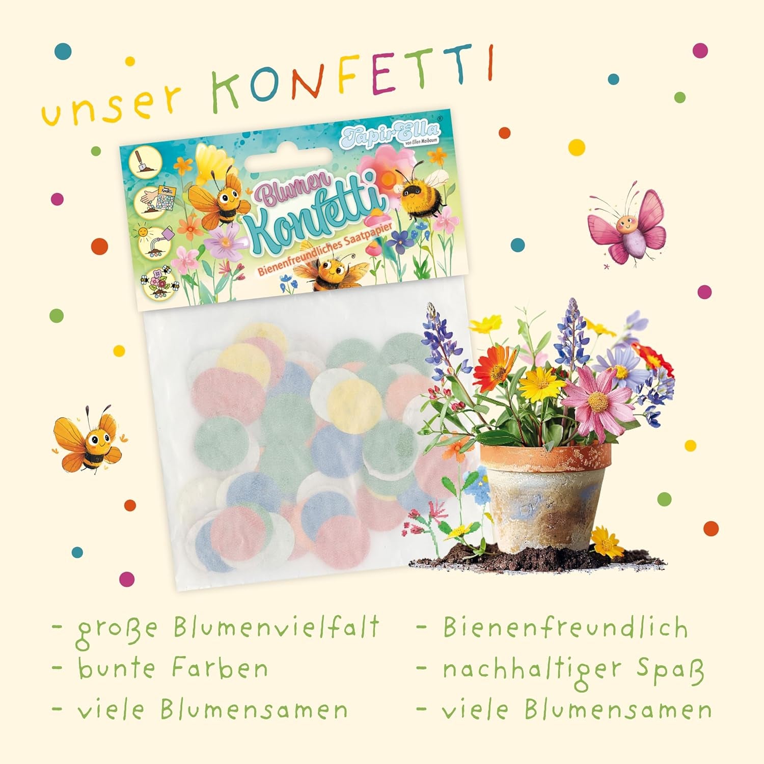 Blumen Konfetti, Wildblumen Mix, Samen Konfetti Mit Einem Mix Aus Bunten Blumen, Paradies Für Bienen Von Lutz Mauder, Saatpapier Mix, Geschenk, Dekoration (Ca. 150 Stck.)