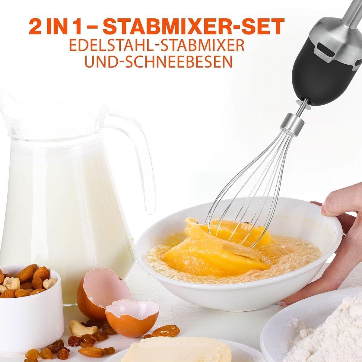 Proficook® 2In1 Mikser stojący i Schneebesen | Stabmixer 1000 Watt Für Mixen, Zerkleinern & Pürieren | Urządzenie do robienia smoothie M. Langem Mixstab | Pürierstab M. Edelstahlgehäuse & Soft Touch-Griff | PC-SMS 1220 Sklep Naty dla matki i dziecka