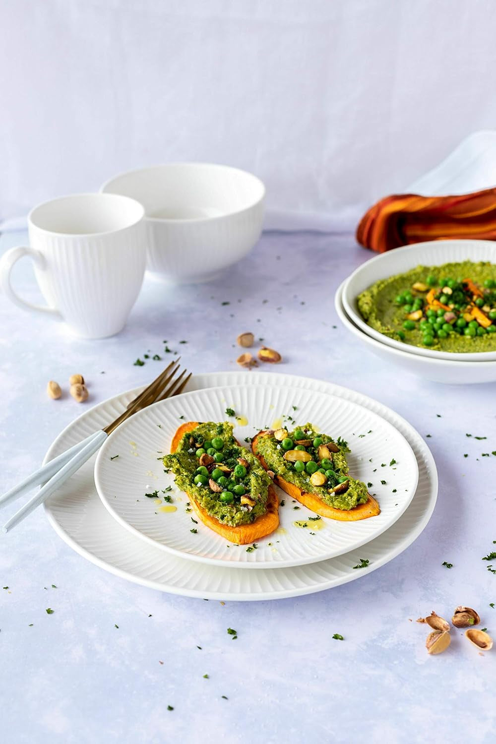 MÄSER 931461 Dalia, Serviciu de cină pentru 6 persoane din porțelan hotelier de înaltă calitate, de culoare albă, set de farfurii cu 12 piese în design vintage, porțelan rezistent