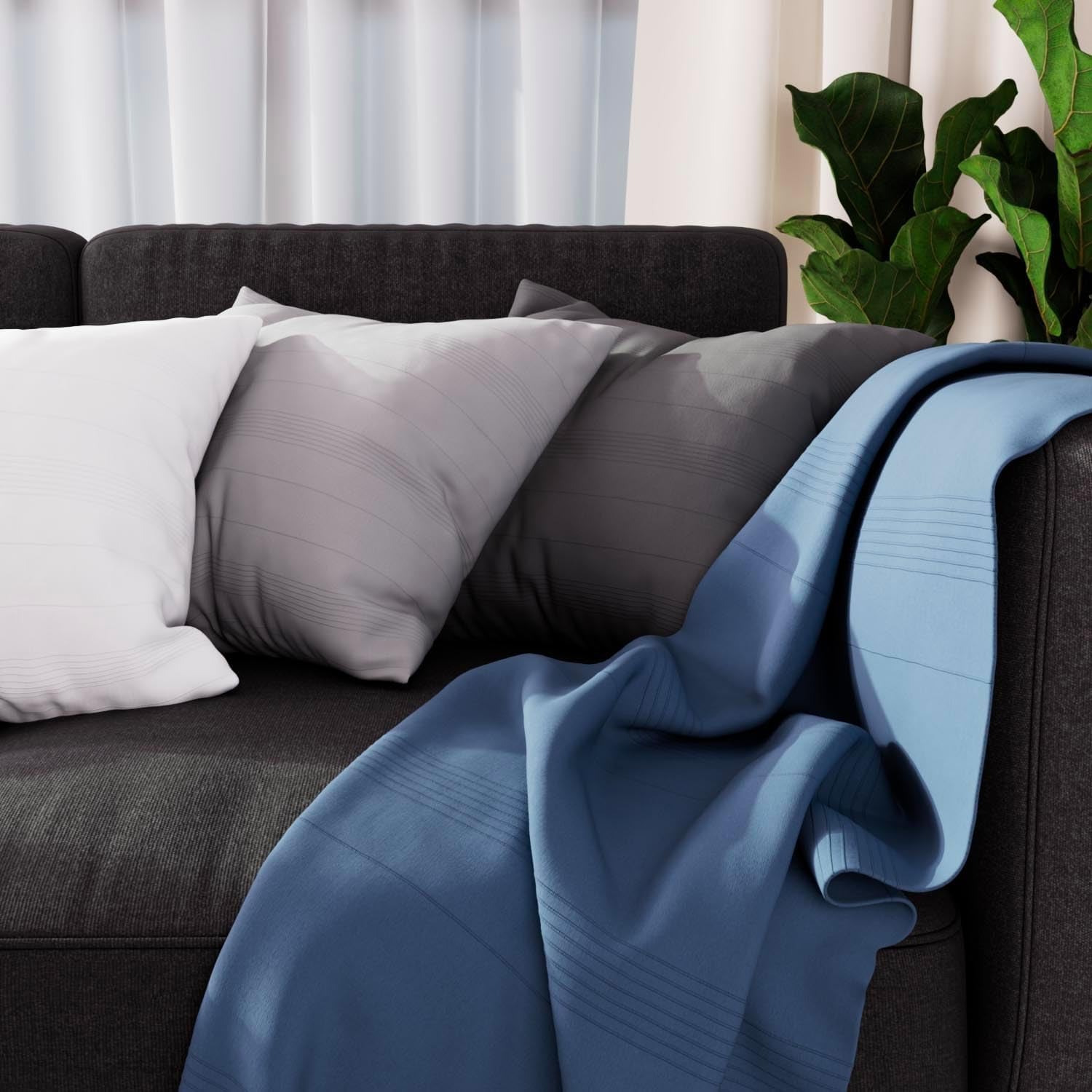 Soleil D'Ocre Adele Plaid, wyrzucony z fotela, Polycoton, szary, 140 x 200 cm Łóżka i koce Besuche den Soleil d'ocre-Store Niebieski 140 x 200 cm