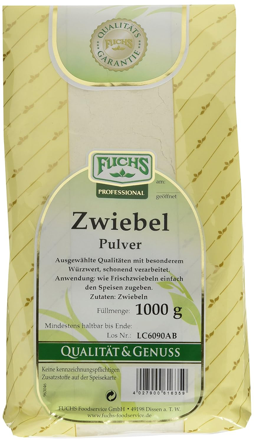 Fuchs Professional - Zwiebelpulver | Schonend verfahrett, zum Würzen von herzhaften Gerichten | Profi-Qualität für Großverbraucher und Gastronomie | Worek 1 kg nadający się do recyklingu