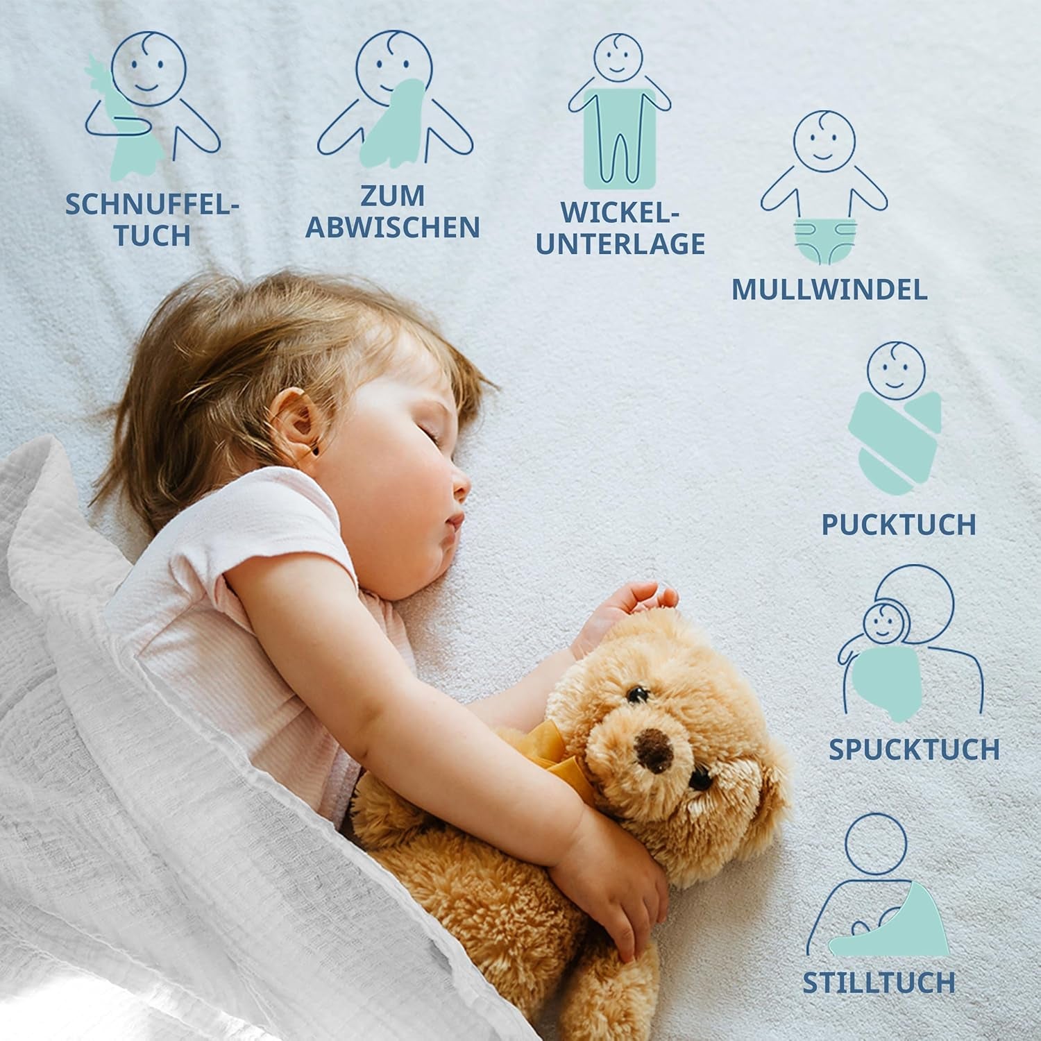 MAKIAN Muślinowe kwadraty, opakowanie 10 sztuk, 80x80cm, certyfikat Oeko-TEX® Standard 100, 10 wysokiej jakości ściereczek do odbijania - podwójnie tkane kwadraty / kwadraty muślinowe, odporne na gotowanie - białe