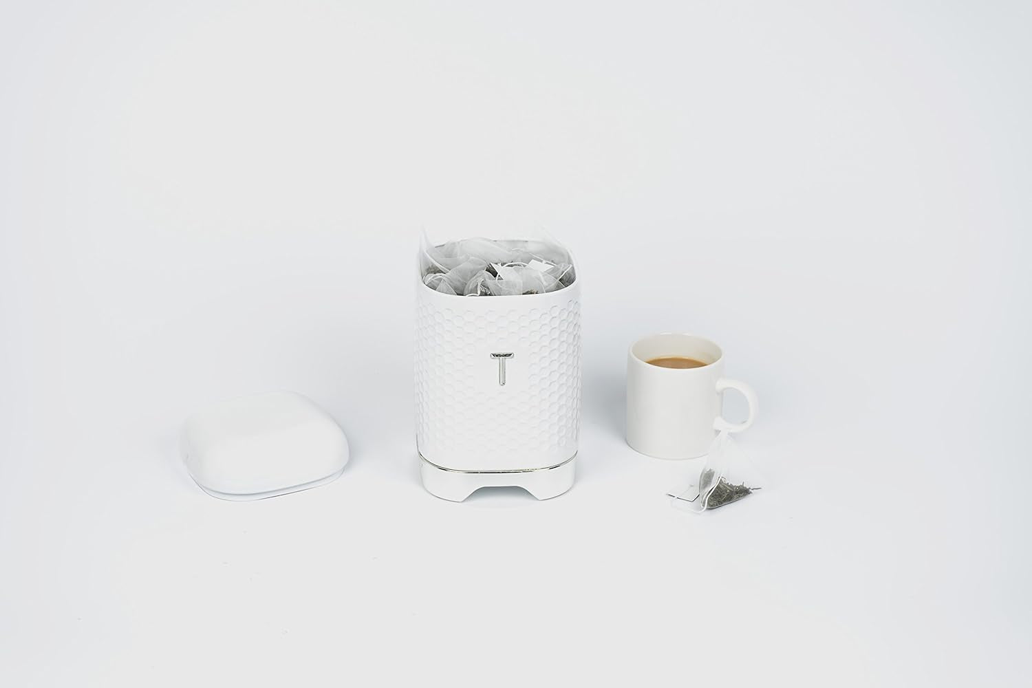 KitchenCraft Lovello caddy pentru ceai, caddy din oțel alb, suprafață texturată, stil 1950 cu capac, pentru ceai vrac și pliculețe de ceai, 11 cm x 11 cm x 19 cm, Ice White Cutii depozitare alimente Naty Shop