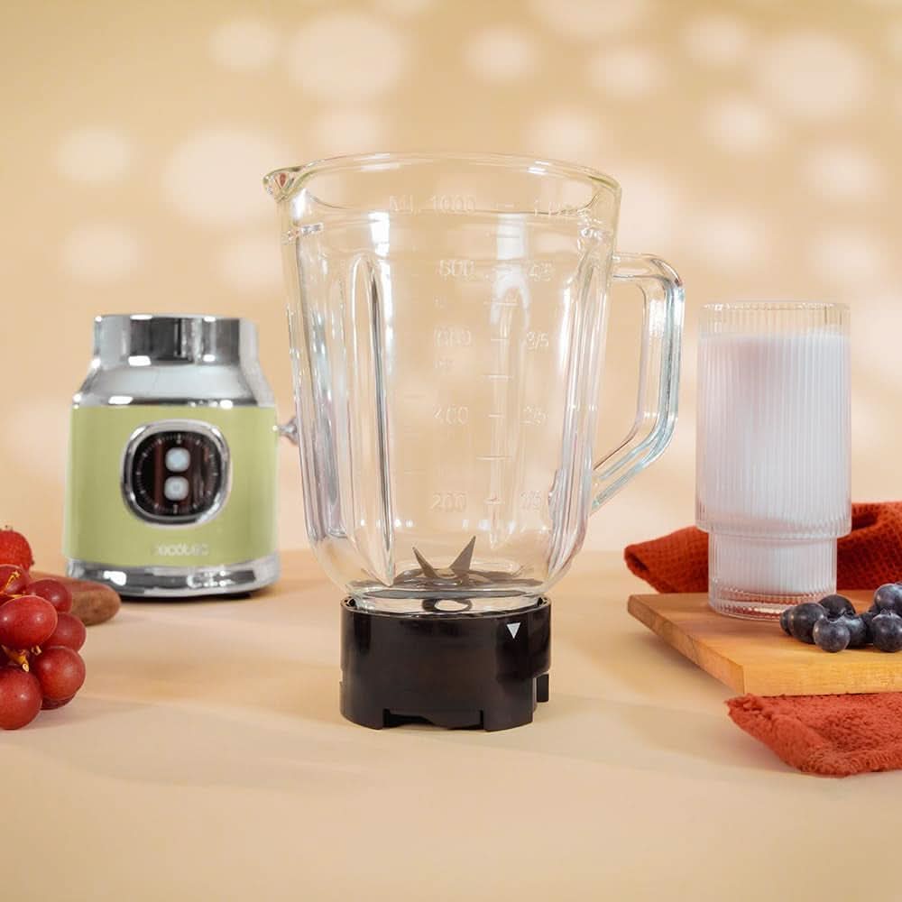 Mikser stojący Cecotec Retro Retrotwist w kolorze zielonym. 800 W Maximale Leistung, funkcja impulsowa, 4-Klingen-Messer Mit Schwarzer Titanbeschichtung Und 1L Krug, Vintage-Design w Grün Kitchen Naty Shop