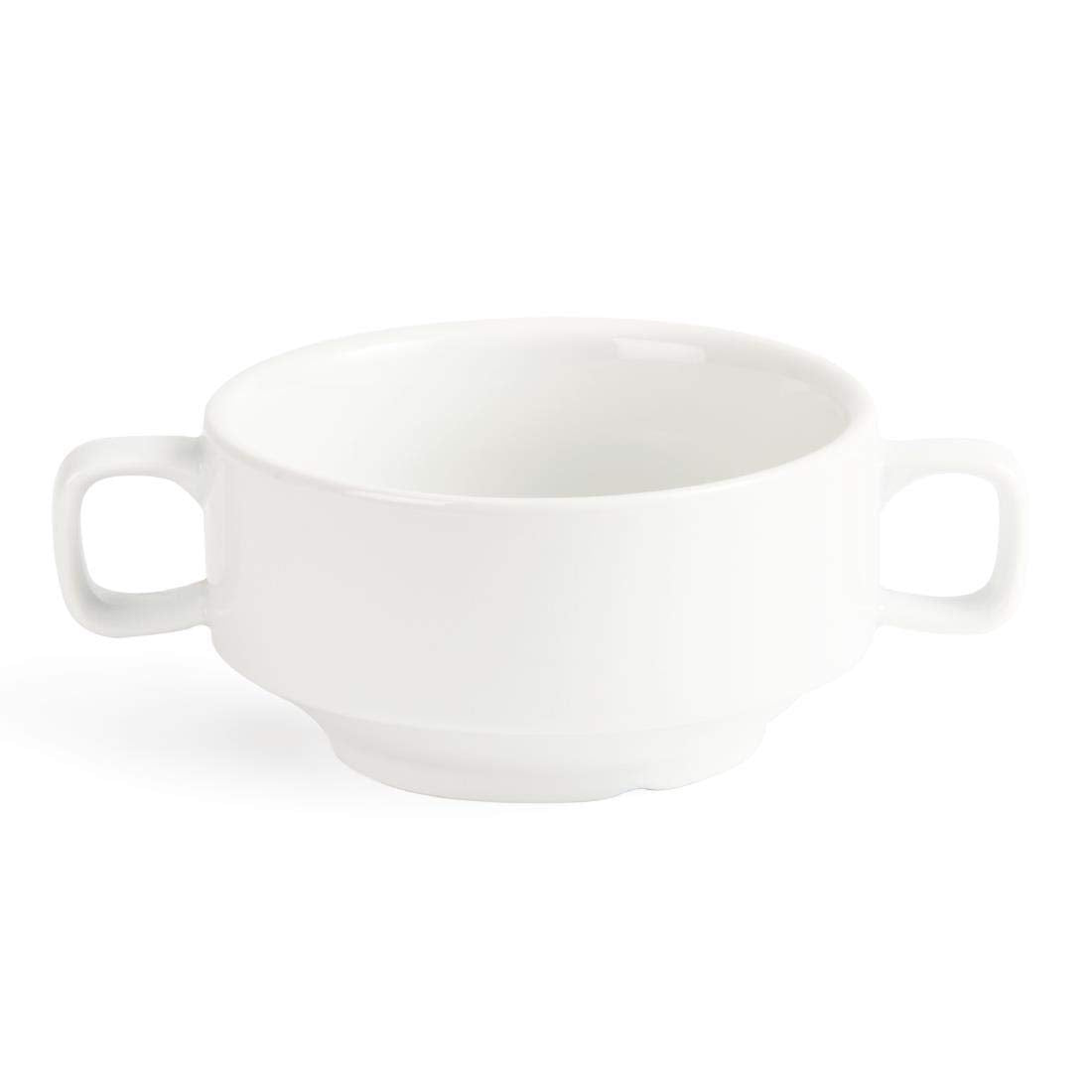 Boluri de supă Olympia Whiteware cu mânere 400 ml (6 bucăți) - potrivite pentru cuptor, cuptor cu microunde, congelator și mașina de spălat vase C239