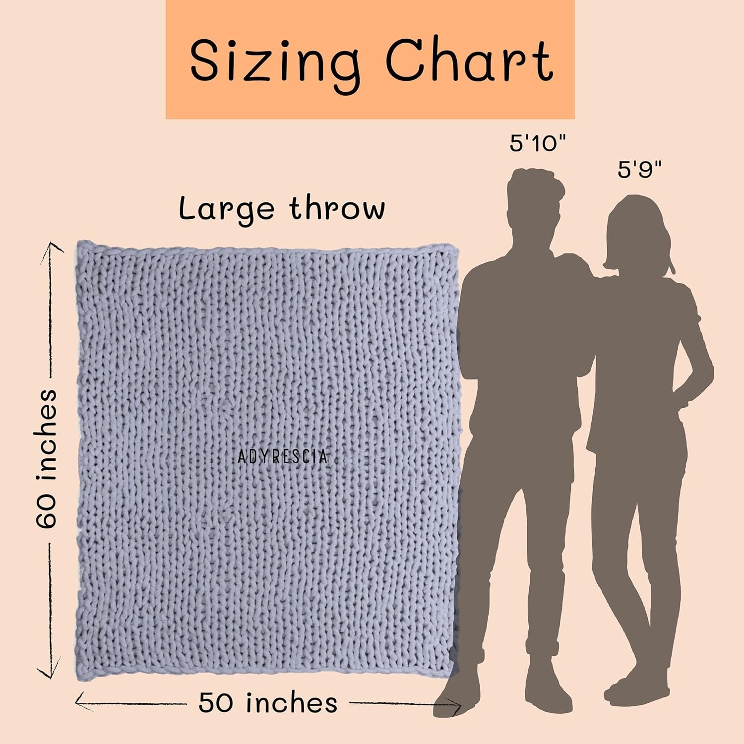 Gruby koc robiony na drutach, narzuta, w 100% ręcznie robiony na drutach z przędzy szenilowej jumbo (127 x 152,4 cm, liliowo-szary) Łóżka i koce Adyrescia