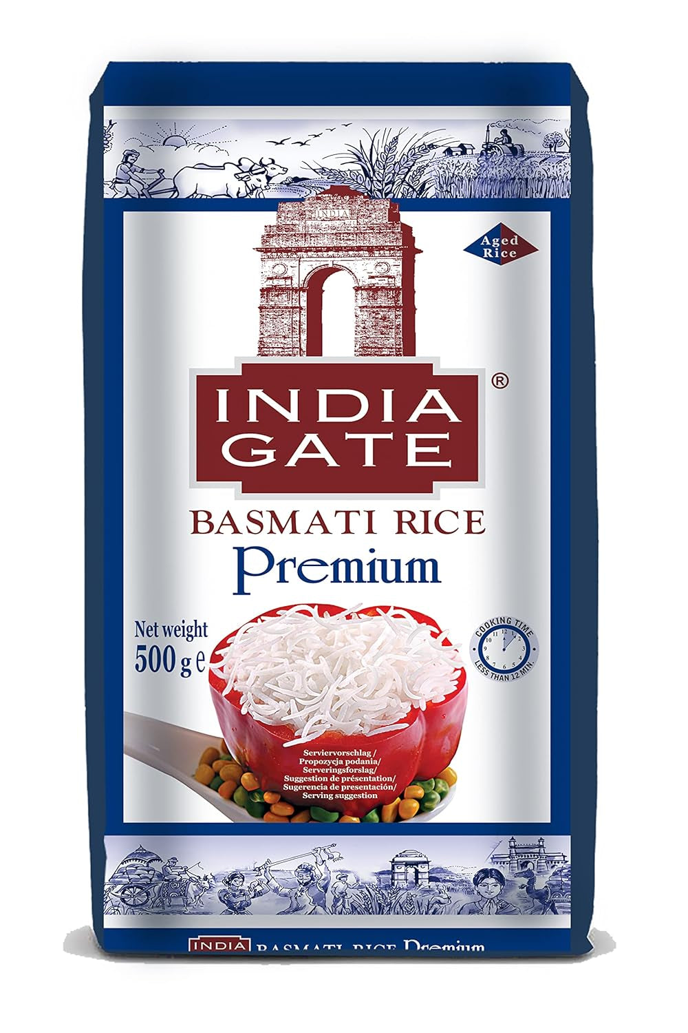 INDIA GATE Premium Basmati Rice – Aromatyczny, drobnoziarnisty ryż długoziarnisty z Indii, drobnoziarnisty (1 x 500 g)