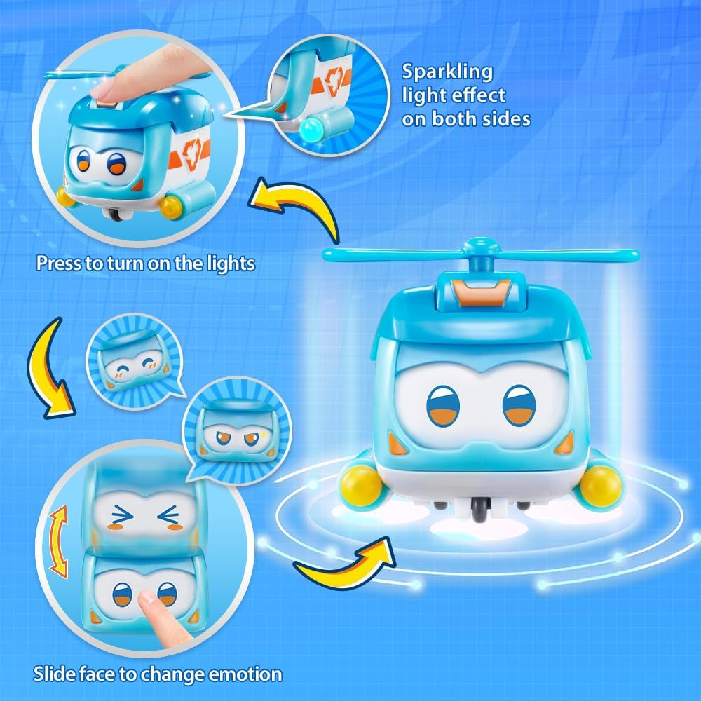 Super Wings Super Pets 4 PCS Shine, Golden Boy, Jerome, Ellie, cu expresie facială comutabilă, cu efect de fulger, portabil, jucărie pentru 3 4 5 6 7 8 ani băiat fată, 2 inci Action figures Naty Shop