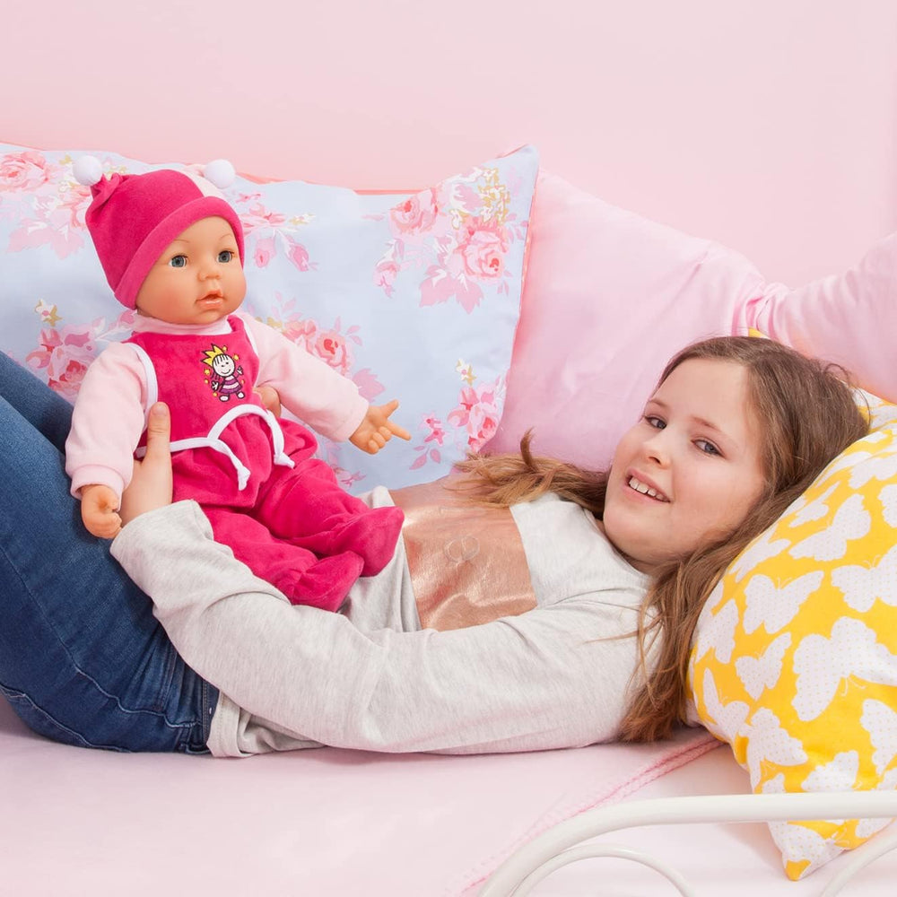 Funktionspuppe Hello Baby mit Geräuschen, bewegt den Mund, interaktive Puppe, Babypuppe, mit Zubehör, 46cm, rosa