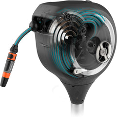 Cutie pentru furtun de grădină Gardena RollUp M (albă) 20 m: Cutie pentru furtun rotativă, ghidaj integrat pentru furtun, incl. furtun de calitate Gardena de 20 m, țăruș de sol și ajutor de montare (18616-20)