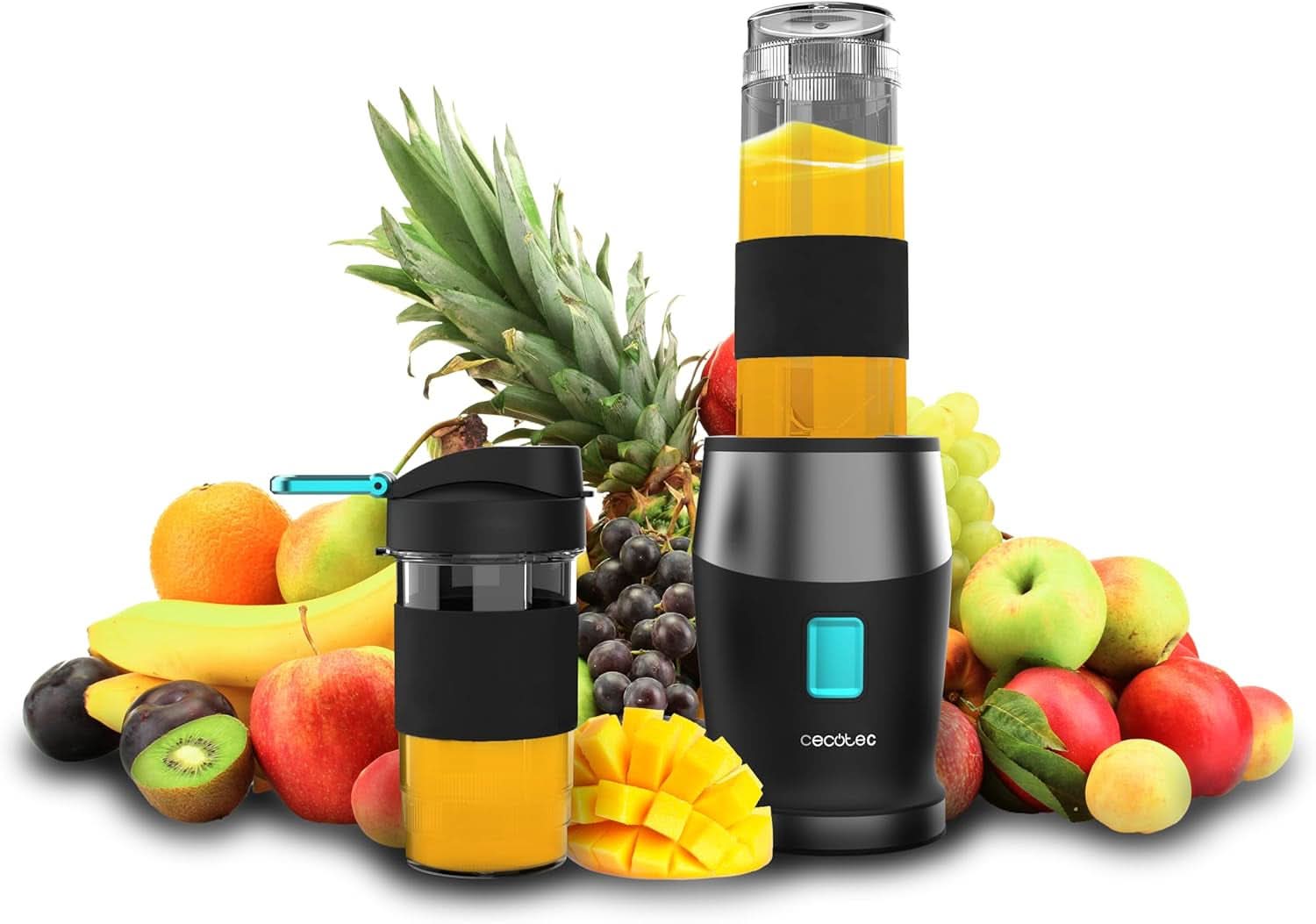 Cecotec Tragbarer Einzelmikser stojący Power Titanium 300 Easygo. 350W, Zerkleinert Eis, 4 Klingen Mit Schwarzer Titanbeschichtung, Inklusive 2 Kühlröhren, 2 Tragbaren Bechern Und 2 Deckeln Matka i dziecko Naty Shop Schwarz 500 W | 2 kubki sportowe