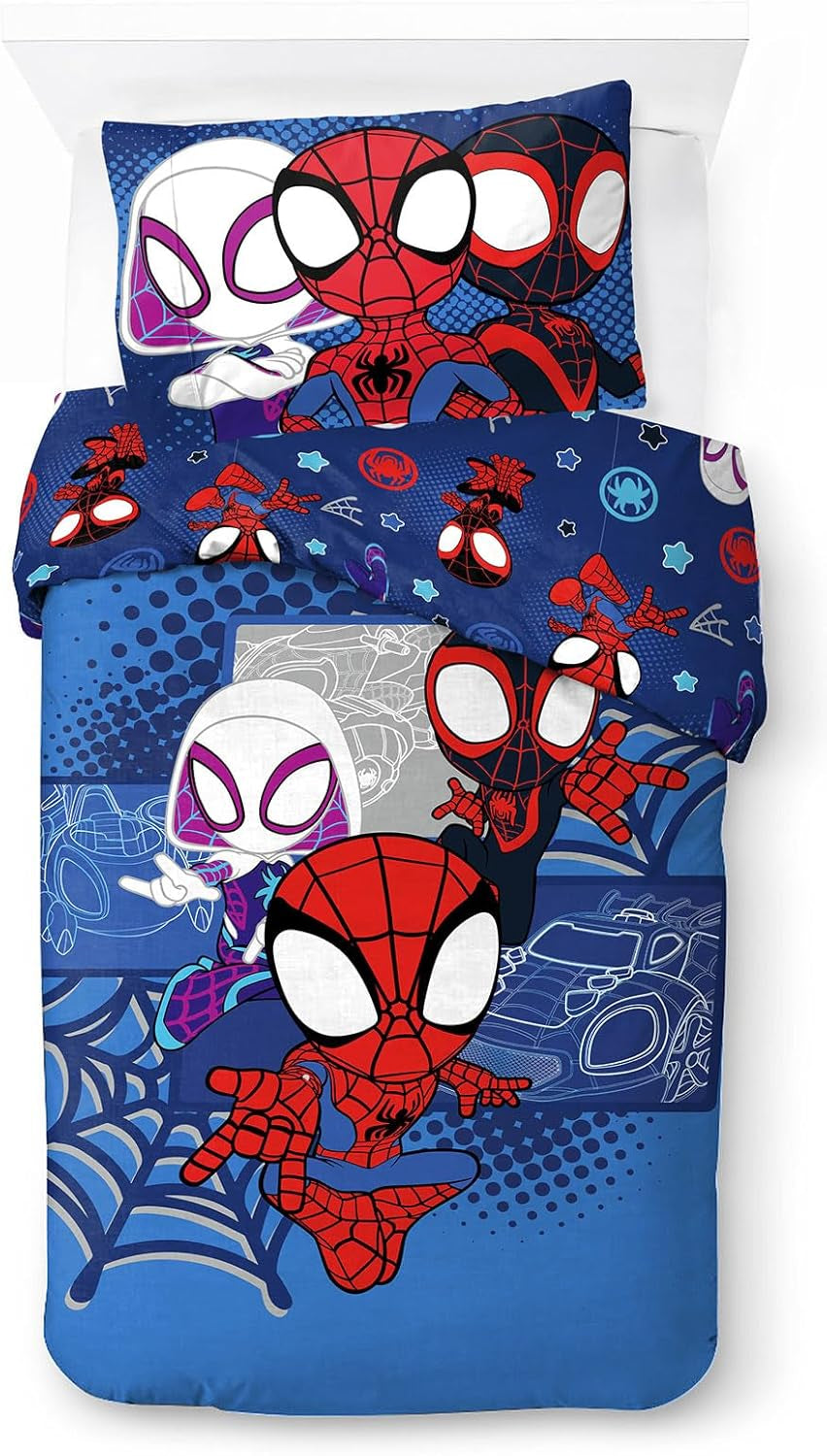 Set de lenjerie de pat pentru copii, desene animate si super eroi, bumbac Lenjerie de pat - copii Naty Shop Albastru - Spidey și prietenii 135X200/50X70 (2 Piece)
