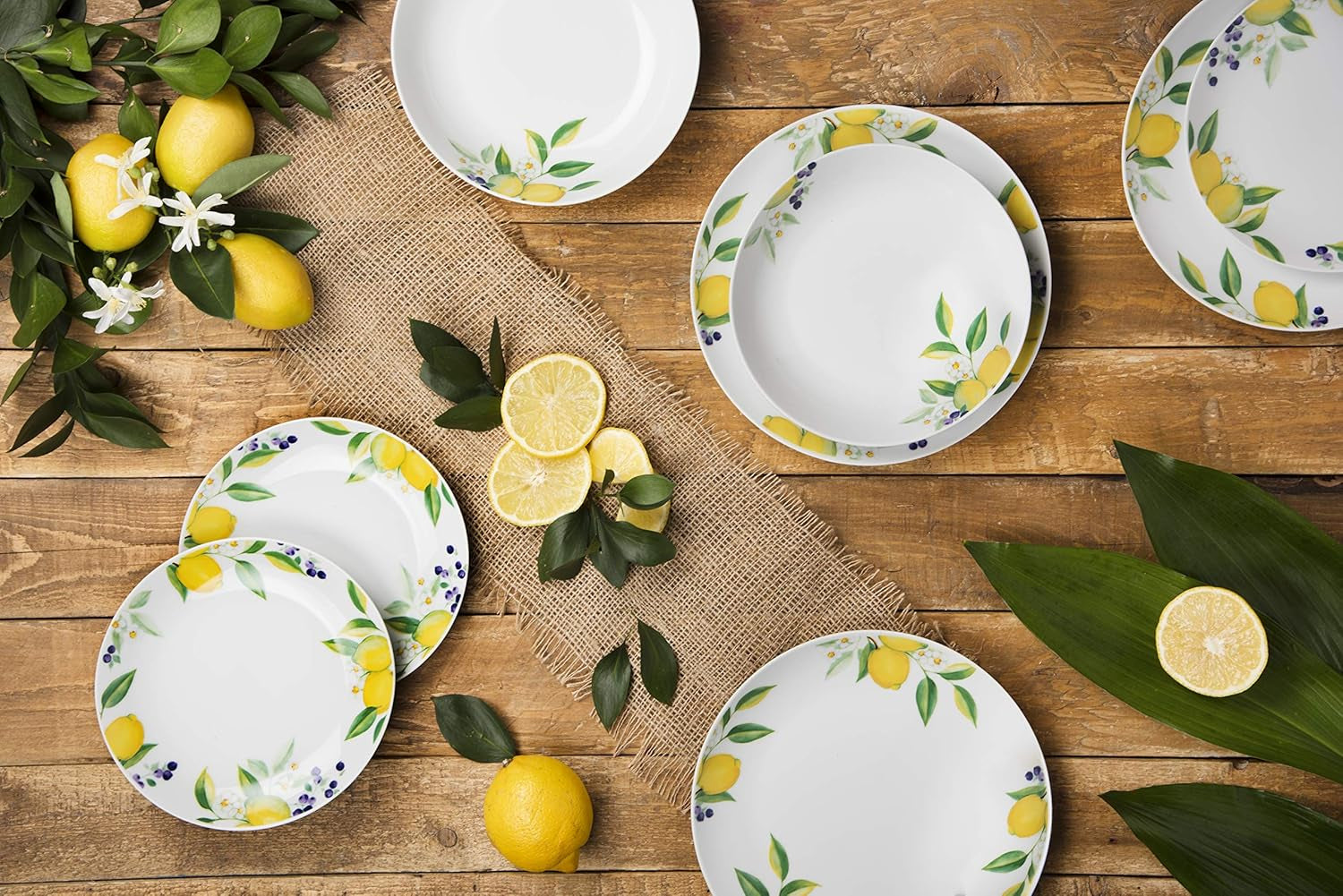 Set de veselă Excelsa Lemon, 18 piese, porțelan, alb/lămâie