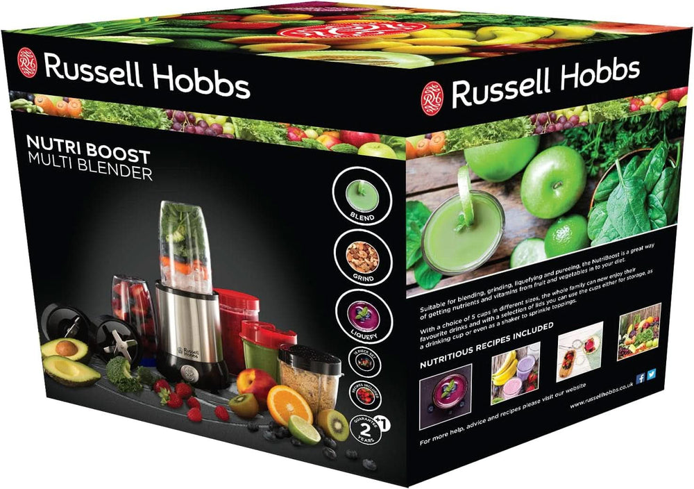 Russell Hobbs Mixer [Multifunktions-Standmixer] Nutriboost (Inkl. 5 Bpa-Freie Und Spülmaschinengeeignete Behälter + Deckel, 22 000 U/Min, 0,9 Ps-Motor) Elektrischer, Smoothie-Maker 23180-56 Kitchen Naty Shop