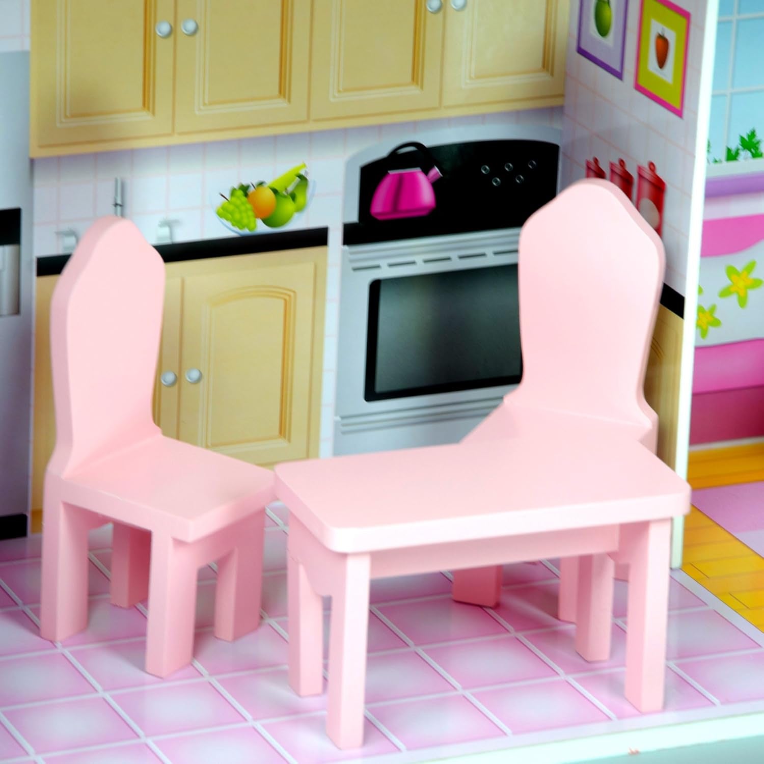 Olivia's Small World Giant Dollhouse, casă mare de păpuși din lemn cu mobilier și accesorii, casă de păpuși cu 3 etaje pentru copii, casă de păpuși pentru păpuși de 12", 3 ani + Casute de papusi Naty Shop