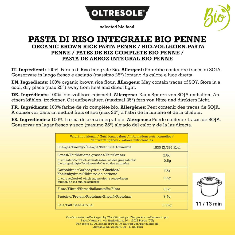 - Paste di Riso Integrale Biologica Italiana Gluten Free, Penne Format - makaron bezglutenowy, 100% ekologiczna mąka z pełnego ryżu, bogata w błonnik, wegańskie, opakowanie 3 opakowań po 350 g