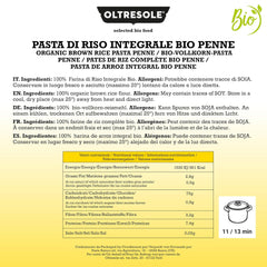 - Paste di Riso Integrale Biologica Italiana Gluten Free, Penne Format - makaron bezglutenowy, 100% ekologiczna mąka z pełnego ryżu, bogata w błonnik, wegańskie, opakowanie 3 opakowań po 350 g