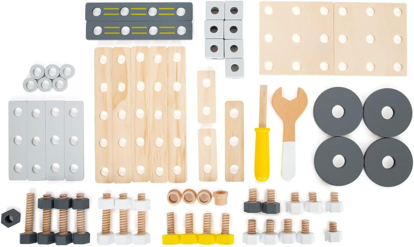 Small Foot Konstruktionsset Miniwob aus Holz, kreativer Bausatz mit Werkzeuge und Zubehör, ab 3 Jahren, 11810, szary żółty