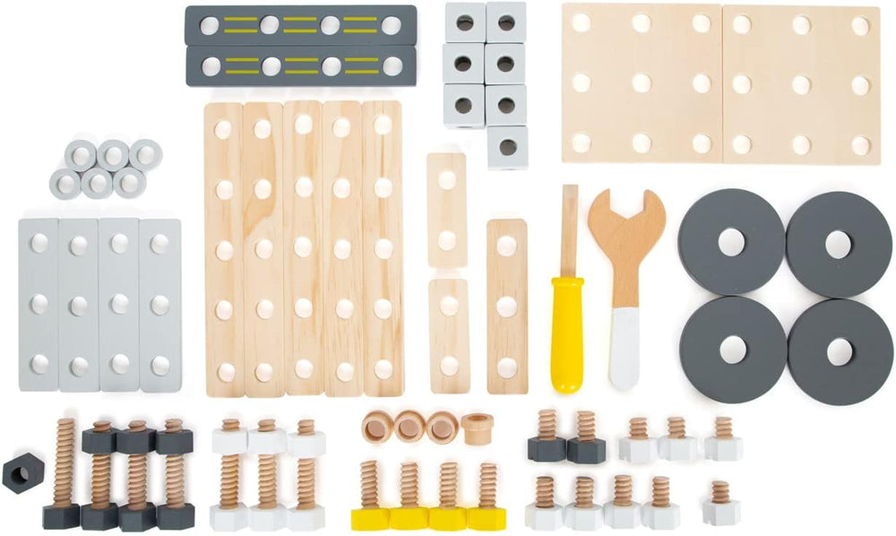 Small Foot Konstruktionsset Miniwob aus Holz, kreativer Bausatz mit Werkzeuge und Zubehör, ab 3 Jahren, 11810, szary żółty