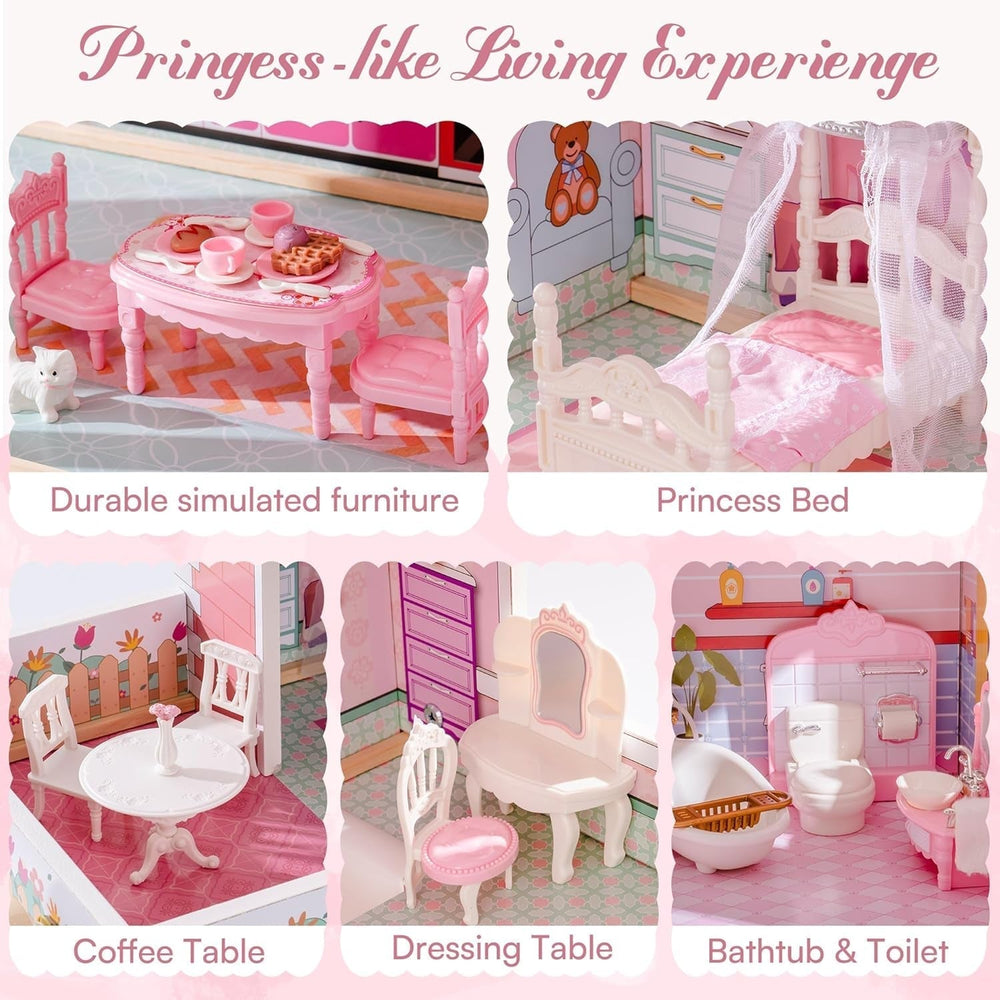 ROBUD casă de păpuși din lemn pentru copii, cadou de jucărie casă de păpuși pentru fete și băieți în vârstă de 3, 4, 5, 6 ani Casute de papusi Naty Shop