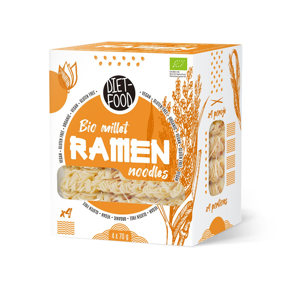 DIET-FOOD Organiczny makaron ramen gryczany, żywność wegetariańska i wegańska, bez tłuszczu, bez soi, bez glutenu, dietetyczny makaron rozpuszczalny w wodzie, niskokaloryczny, 280g