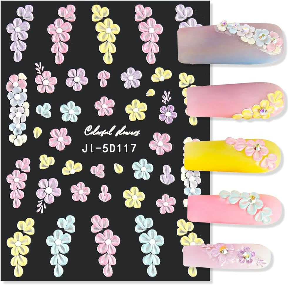 5D Geprägte Blume Nagelsticker Nagelfolie Selbstklebend Acryl Geschnitzte Blumen Nagelaufkleber Schmetterling Nail Sticker Blütenblätter Nageldesign Aufkleber Nägel Zubehör Flower Nail Art Stickers