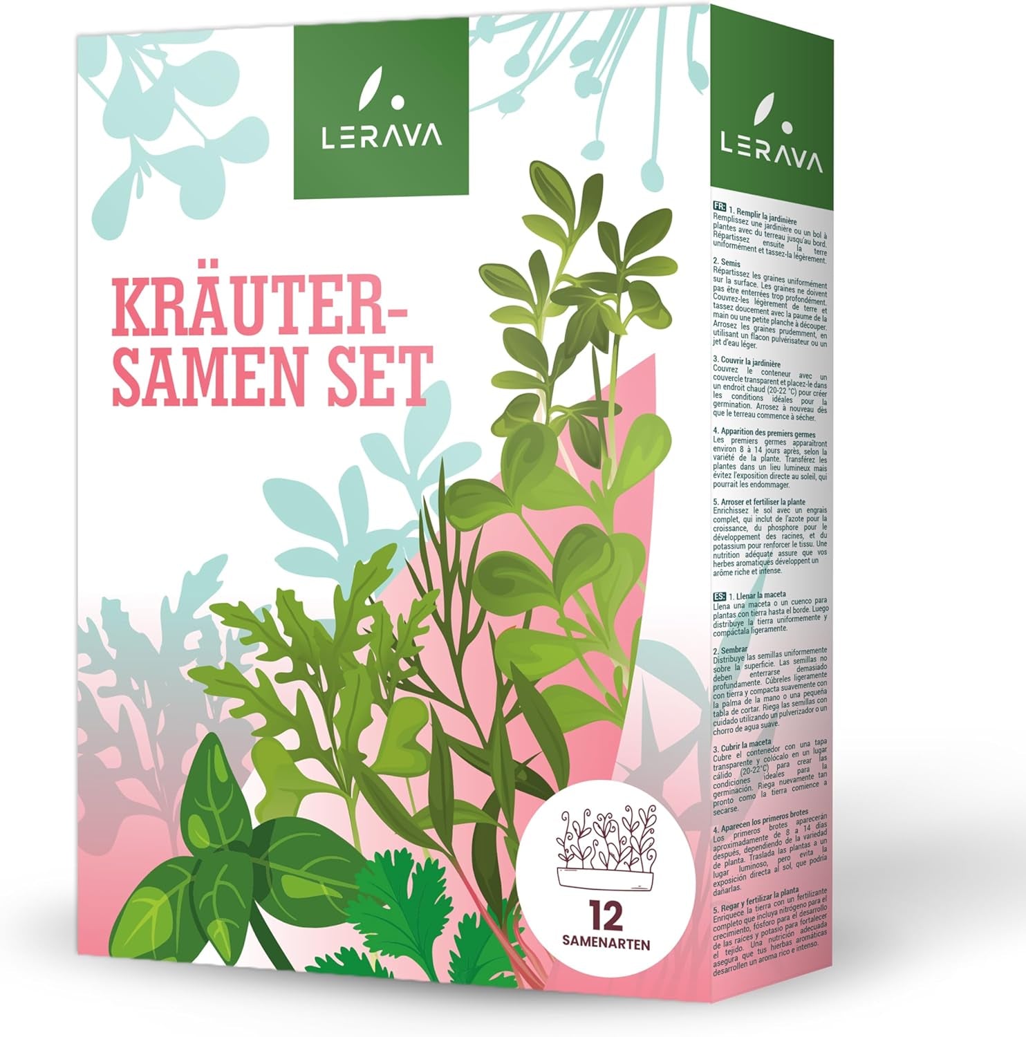 LERAVA Kräutersamen Set – 12 Sorten: Basilikum Samen, Parsilie Samen, Koriander, Oregano & mehr – Saatgut für frische Kräuter im Garten oder Topf, Premium Samen für Küche & Balkon - Zestaw Samen, nasiona