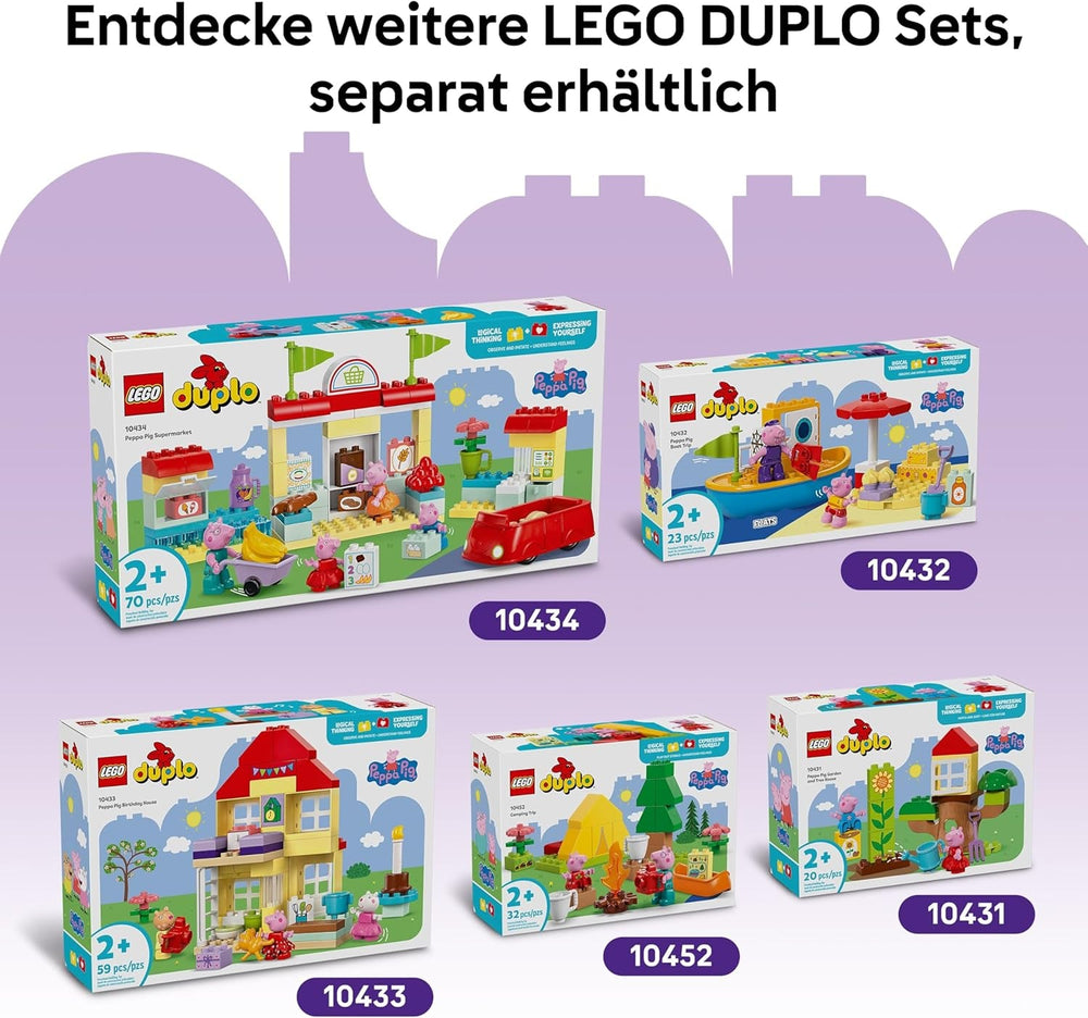 LEGO DUPLO Peppa Wutz Jahrmarkt - Montessori Spielzeug - Motorikspielzeug für Kinder ab 2 Jahren - Vorschule Spiele mit Riesenrad, Rutsche & 3 Figuren inkl. Mollie Mieze & Klausi Kläff 10453