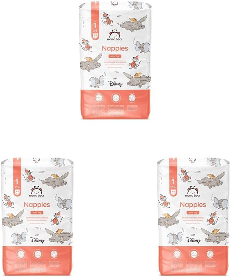 Marka Amazon: pieluszki Mama Bear Disney Ultra Dry, rozmiar 3 (4–9 kg) – pudełko miesięczne, białe, 172 szt. (2 opakowania po 86 szt.)