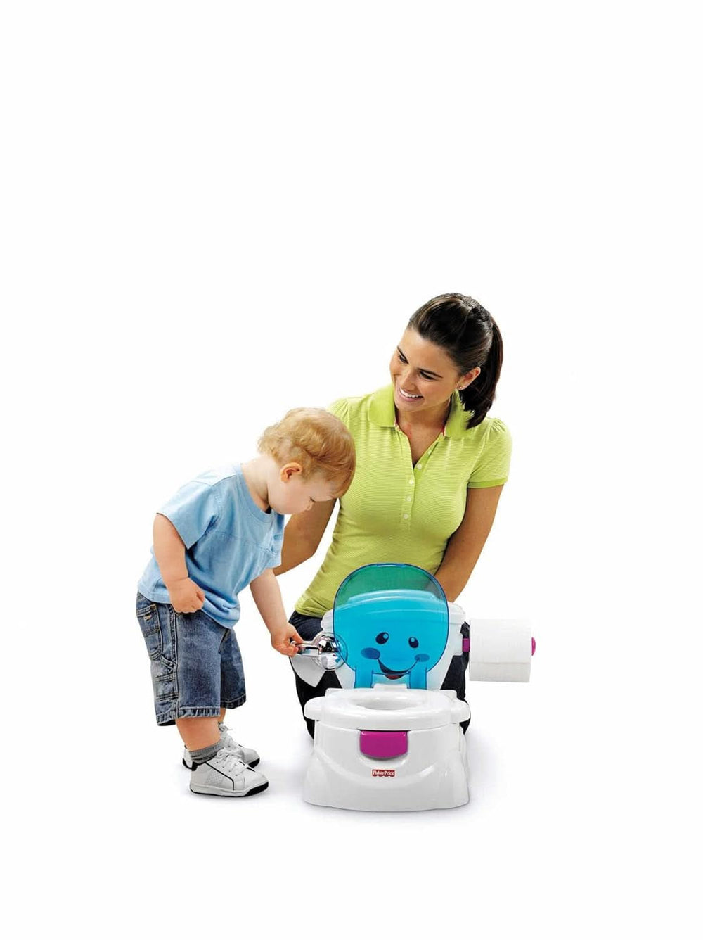 Toaleta Fisher-Price Meine Erste, Baby Töpfchen, Mit Musik & Lustigen Sätzen, Tragbare Baby Toilette, Abnehmbarer Toilettenaufsatz, Wersja Deutsche, Ab 1 Jahr, P4326 Akcesoria Żywność i karmienie piersią Sklep Bebe Naty