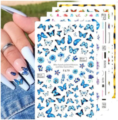 JMEOWIO Nagelsticker Schmetterling 8 Blätter Nagelaufkleber Selbstklebend Blau Schwarz Gold Schmetterling Nail Art Dekoration Nagel Design Zubehör