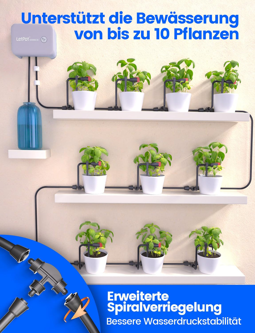 Automatyczny system nawadniania w pomieszczeniach Wi-Fi - inteligentny system nawadniania kropelkowego ze sterowaniem za pomocą aplikacji, komputerem do podlewania 10 roślin doniczkowych, podlewaniem świątecznym i podlewaniem roślin (szary)
