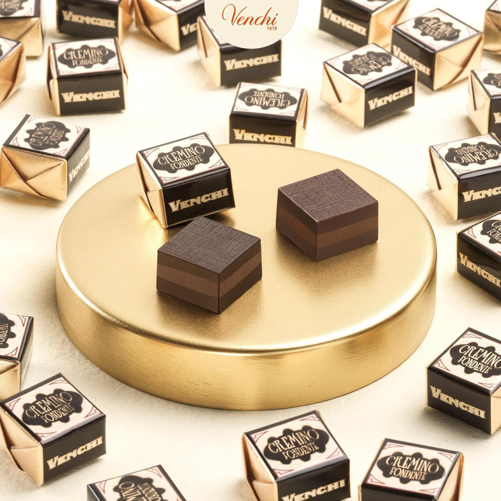 Venchi - Cremino Extra Black Chocolate - Ciemna czekolada z pastą migdałową i „piemonckimi leśnymi orzechami ChOG”, 1 kg, bezglutenowa, bez barwników i bez konserwantów