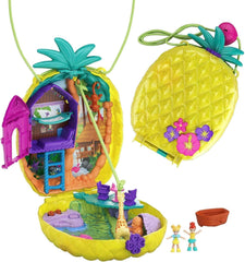 Polly Pocket GKJ64 - Cutie de buzunar cu ananas, portabilă, cu 8 funcții distractive, păpușile Polly și Purple, 2 accesorii și foaie de autocolante; jucărie pentru copii de 4 ani și peste Papusi Naty Shop Pungă de ananas