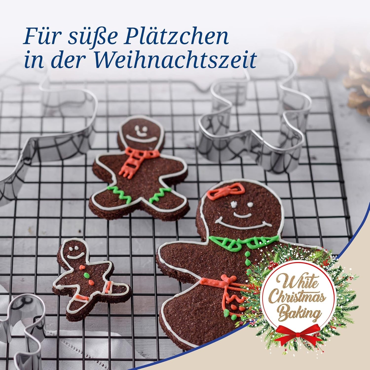 Set de 3 forme de biscuiți Dr. Oetker cu omuleț de turtă dulce – Forme de biscuiți White Christmas Baking – Forme de biscuiți din oțel inoxidabil pentru Crăciun