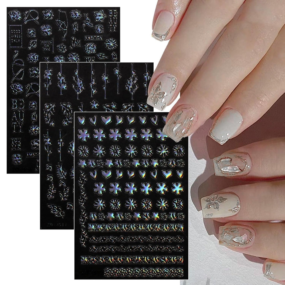 Jmeowio Nagelsticker Aurora Geometrisch 12 Blatt Nail Art Sticker Selbstklebend Nagelaufkleber Bunt Dekoration Nageldesign Zubehör