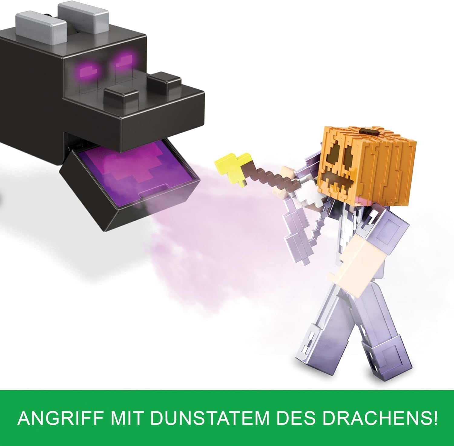 Mattel Minecraft Ender Dragon Action Figure Set, lumini, zgomot și ceață cu Steve și Enderman, True To Scale la aproximativ 8 cm înălțime Figuri HTN25 Action figures Naty Shop