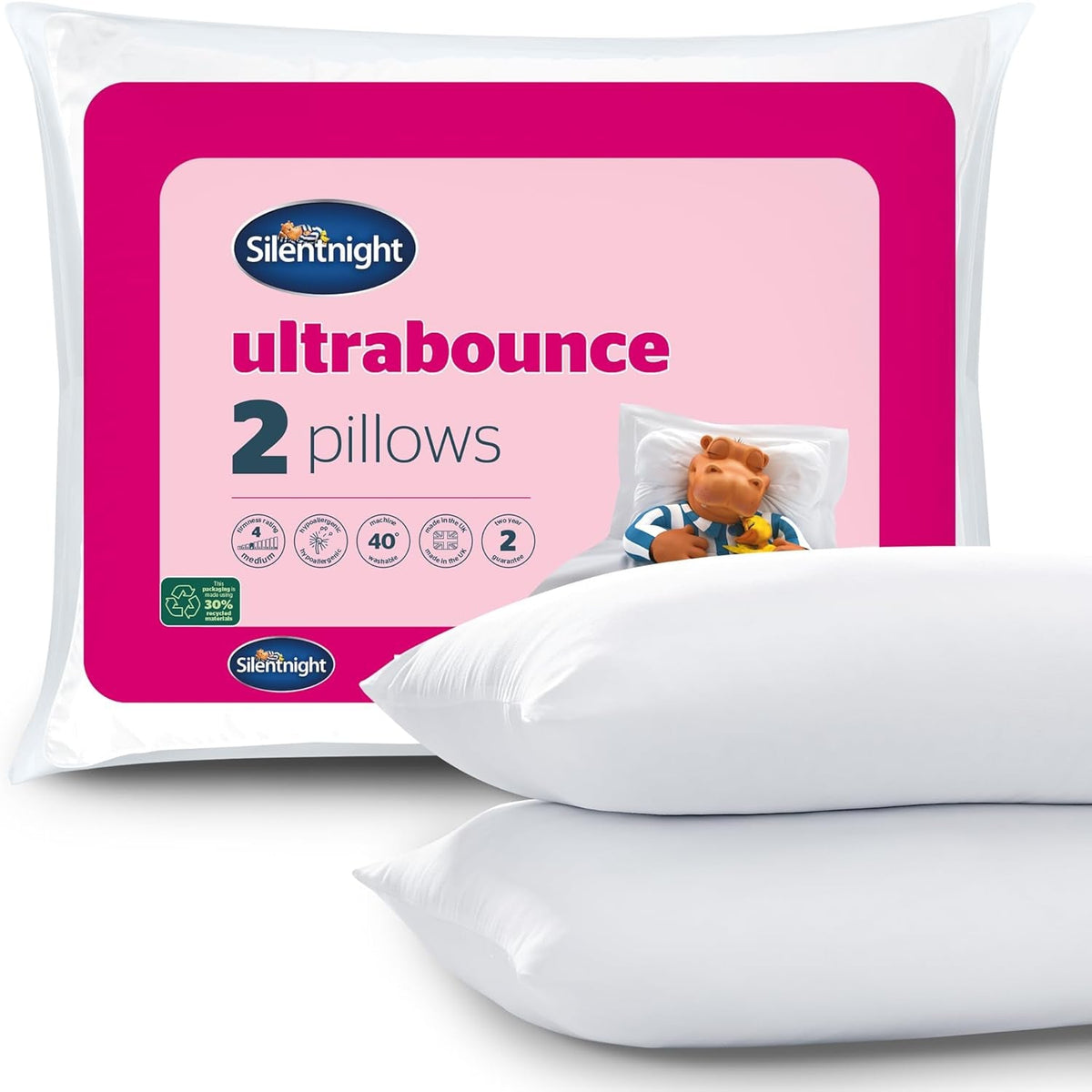 Pernă Silentnight Ultrabounce, alb, microfibră, alb, pachet de 2 Perne standard Naty Shop Pachet de 2