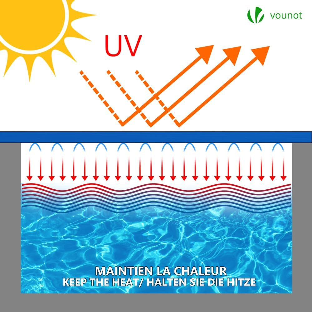 Prelată de piscină dreptunghiulară VOUNOT, prelată de piscină din polietilenă 160 g/m² cu plasă de drenaj, prelată de piscină cu strat dublu, impermeabilă, rezistentă la mucegai, rezistentă la rupere cu inele de aluminiu, 4 x 8 m, albastră