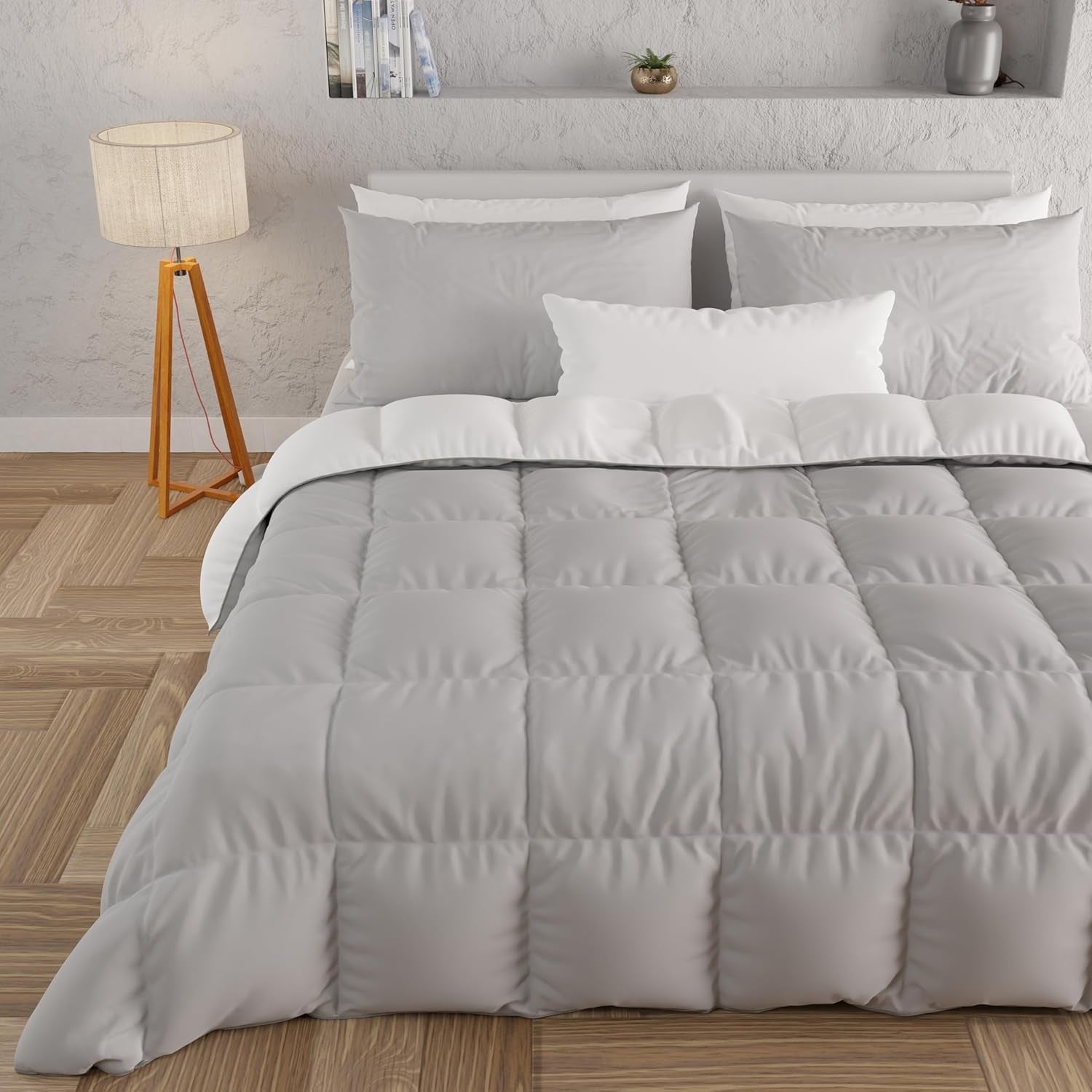 PETTI Artigiani Italiani - Koc zimowy na łóżko podwójne, maxi, monochromatyczny, dwustronny, biały, szary, 100% Made in Italy Kołdry i kołdry Naty Shop