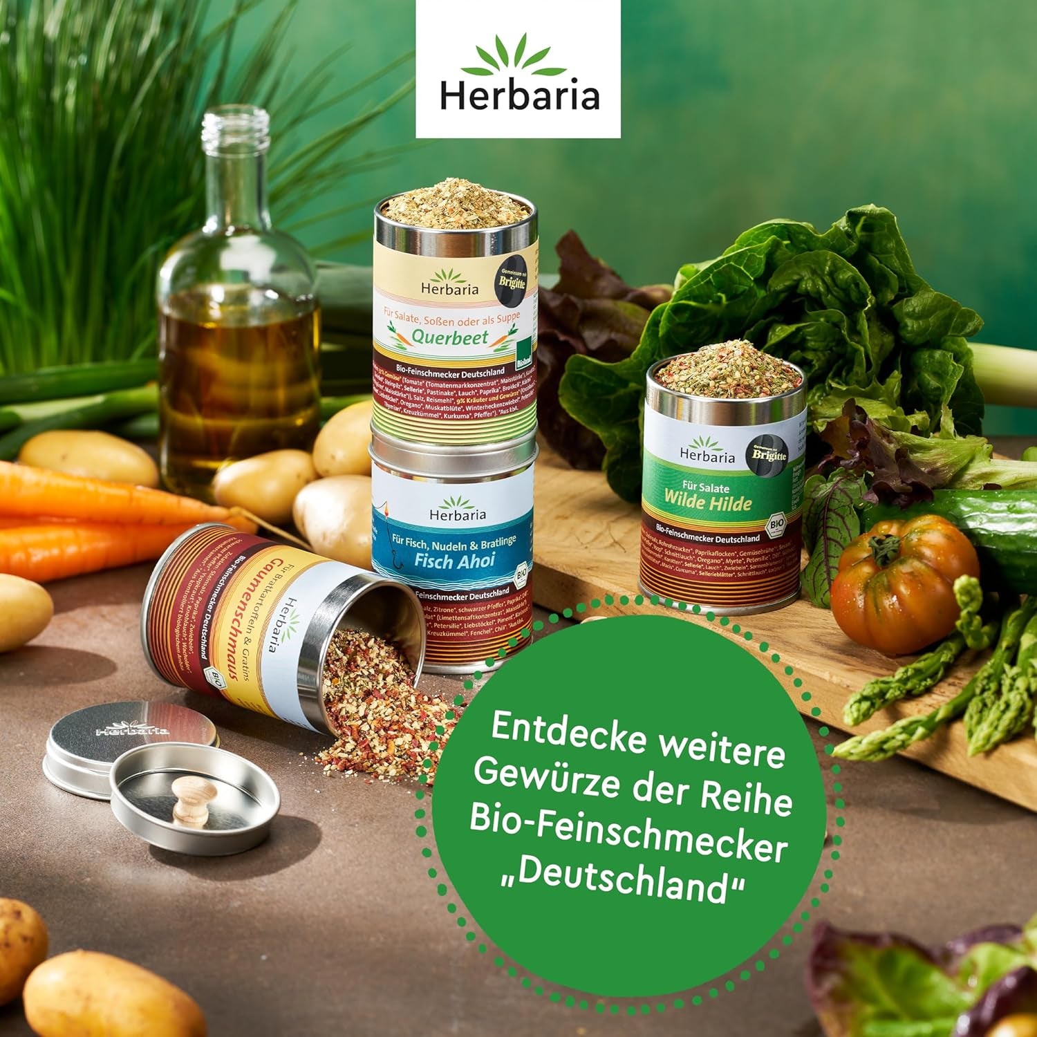 Herbaria Wilde Hilde bio 100g M-Dose-fertige Bio-Gewürzmischung - Saladgewürz für ausgefeilte Salade - mit erlesenen Składnik - w nachhaltiger Aromaschutz-Dose