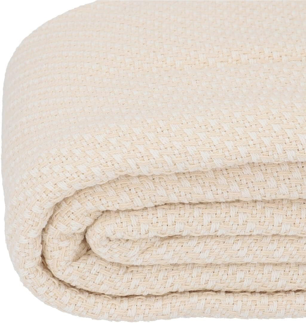 HOMLA Morris Plaid Bawełniany koc z frędzlami - Miękki i wygodny koc Bawełniany koc - delikatna tkanina 130 X 170 cm Ecru Łóżka i koce Besuche den HOMLA-Store