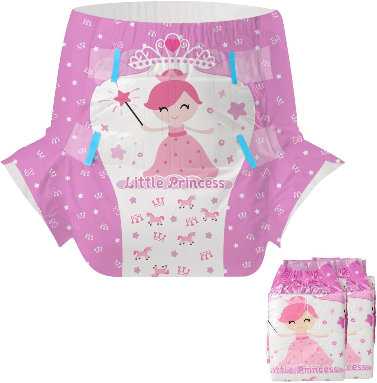 CutiePlusU pieluchy dla dorosłych 2 szt. Jednorazowe majtki na nietrzymanie moczu z klapkami dla kobiet i mężczyzn o maksymalnej chłonności przez noc - Mały Książę (średni 71-96 cm)